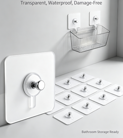Transparent No-Drill Adhesive Utility Hooks - Waterproof Seamless Wall Hangers for Home, Kitchen, and Bath Organization