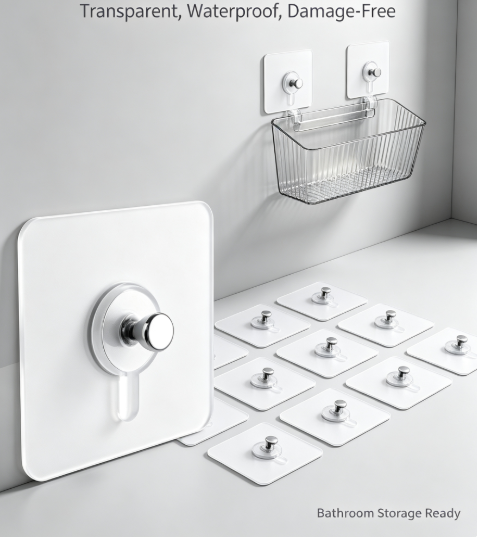 Transparent No-Drill Adhesive Utility Hooks - Waterproof Seamless Wall Hangers for Home, Kitchen, and Bath Organization