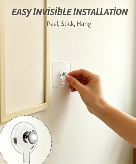 Transparent No-Drill Adhesive Utility Hooks - Waterproof Seamless Wall Hangers for Home, Kitchen, and Bath Organization