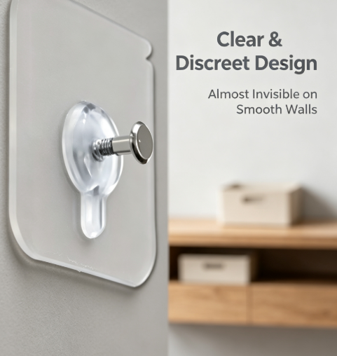Transparent No-Drill Adhesive Utility Hooks - Waterproof Seamless Wall Hangers for Home, Kitchen, and Bath Organization