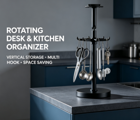Punch-Free Revolving Wall Hanger - Flexible 360-Degree Rotating Utility Rack for Kitchen and Bathroom