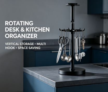 Punch-Free Revolving Wall Hanger - Flexible 360-Degree Rotating Utility Rack for Kitchen and Bathroom