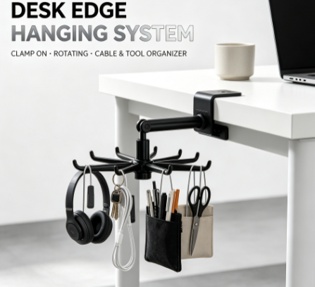 Punch-Free Revolving Wall Hanger - Flexible 360-Degree Rotating Utility Rack for Kitchen and Bathroom