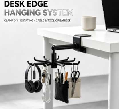 Punch-Free Revolving Wall Hanger - Flexible 360-Degree Rotating Utility Rack for Kitchen and Bathroom