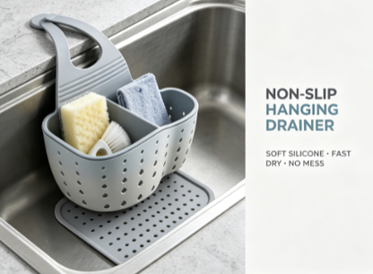 Flexible Silicone Sink Caddy - Adjustable Double-Layer Faucet Organizer and Sponge Holder for Kitchen and Bath
