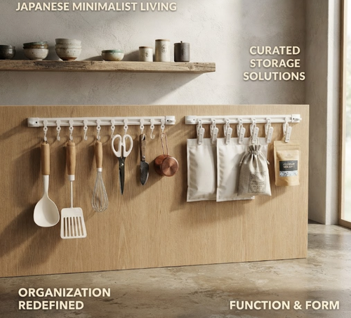 Retractable Under-Counter Sliding Hook Bar - Self-Adhesive Track Rack for Kitchen and Closet Organization