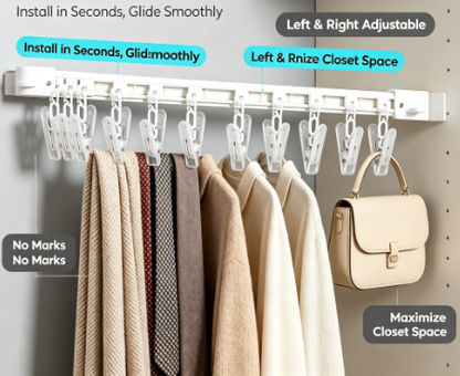 Retractable Under-Counter Sliding Hook Bar - Self-Adhesive Track Rack for Kitchen and Closet Organization