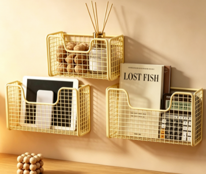 Over-the-Door Metal Storage Basket - Punch-Free Cabinet Door Spice and Wrap Holder for Kitchens