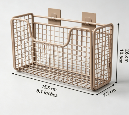 Over-the-Door Metal Storage Basket - Punch-Free Cabinet Door Spice and Wrap Holder for Kitchens