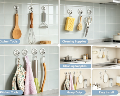 Transparent Suction Wall Hooks - Waterproof Heavy-Duty Hangers for Shower Towels and Kitchen Storage