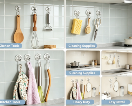 Transparent Suction Wall Hooks - Waterproof Heavy-Duty Hangers for Shower Towels and Kitchen Storage