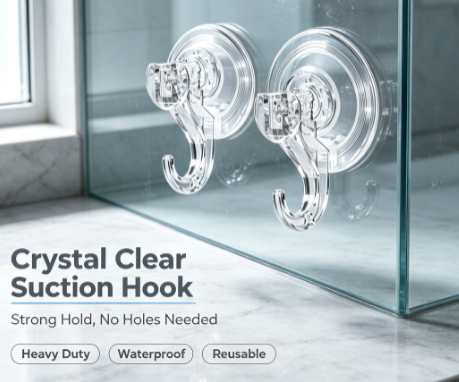 Transparent Suction Wall Hooks - Waterproof Heavy-Duty Hangers for Shower Towels and Kitchen Storage